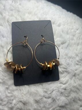 Gold Hoop Earrings with Disc Accents - Women's Jewelry